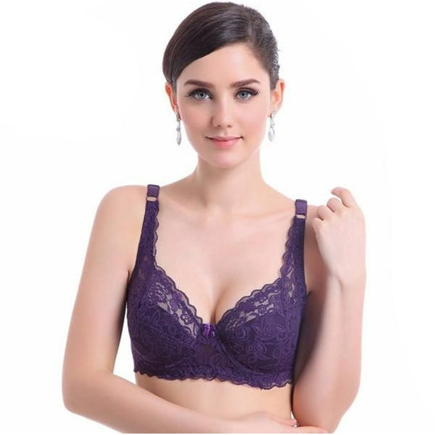 Women's Lace Lingerie Non Wired Bra Comfort Cup Deep V Brassiere 36B-40B